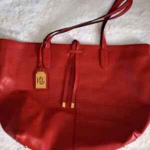 Ralph Lauren Red Leather Tote Bag